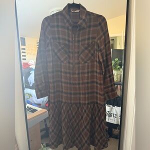 Soft Surroundings Brown Plaid Long Sleeve Dress